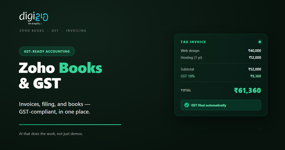 Zoho Books GST tax invoice with auto-calculated GST and filing