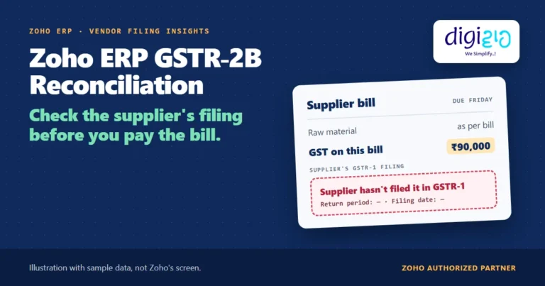 Zoho ERP GSTR-2B reconciliation: a supplier bill with ₹90,000 GST shows the supplier hasn't filed it in GSTR-1 yet